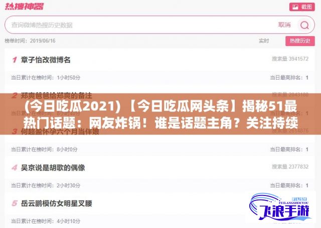 (今日吃瓜2021) 【今日吃瓜网头条】揭秘51最热门话题：网友炸锅！谁是话题主角？关注持续更新！